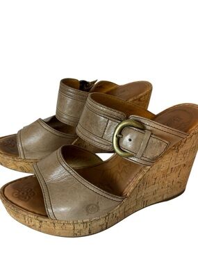 Born wedge cork heels platform sandals Tan leather women’s size US 9 EU 40.5